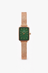 DW Rose Gold Rectangular green Dial Mesh Strap Watch