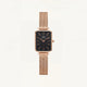 Rose Gold Rectangular Black Dial Mesh Strap Minimal Watch