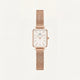 Rose Gold Rectangular White Dial Mesh Strap Minimal Watch