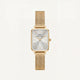 Gold Rectangular Silver Sunray Dial Mesh Strap Watch