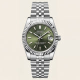 Luxury Silver Stainless Steel Watch Fluted Bezel Green Sunburst Dial Jubilee Bracelet Premium Automatic Watch – Men