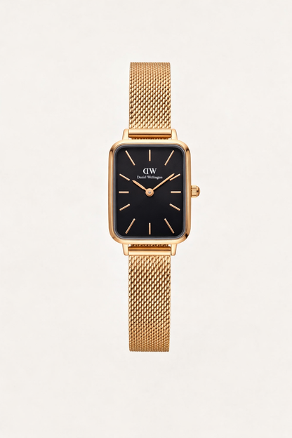 GOLD RECTANGULAR CHAMPAGNE Black  DIAL MESH STRAP WATCH