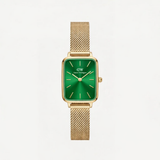 DW Gold Rectangular green Dial Mesh Strap Watch